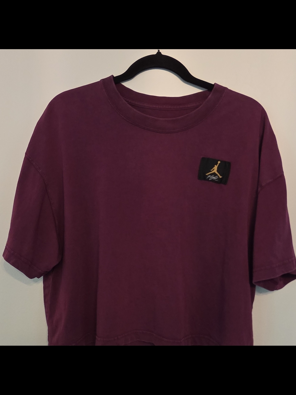 Jordan Crop Tee - Plum with Yellow Jumpman Loose Fit Crew Neck T-shirt Cropped